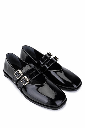 Tamer Tanca Kadın Hakiki Deri Siyah Rugan Babet Ayakkabı 899 12625 BN AYK SK25-26 SIYAH KRSK RGN