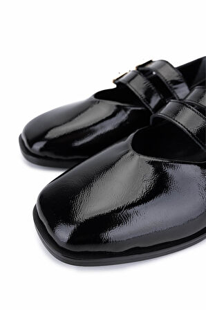 Tamer Tanca Kadın Hakiki Deri Siyah Rugan Babet Ayakkabı 899 12625 BN AYK SK25-26 SIYAH KRSK RGN