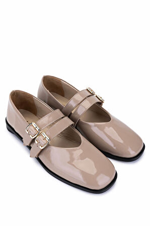 Tamer Tanca Kadın Hakiki Deri Vizon Rugan Babet Ayakkabı 899 12625 BN AYK SK25-26 VIZON KRSK RGN