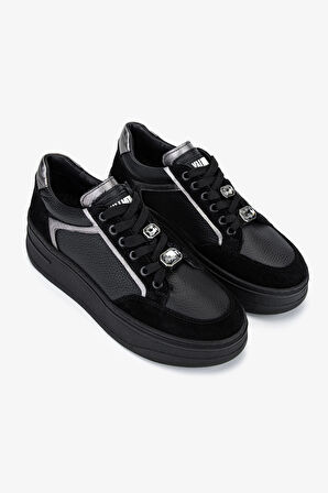 Valmenti Kadın Hakiki Deri Siyah Sneakers & Spor Ayakkabı 1116 250 BN AYK SK25-26 SYH FLTR/SYH SUET