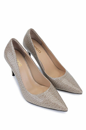 Tamer Tanca Kadın Suni Deri Nude Topuklu Ayakkabı 1160 26598 BN AYK SK25-26 NUDE KROKO