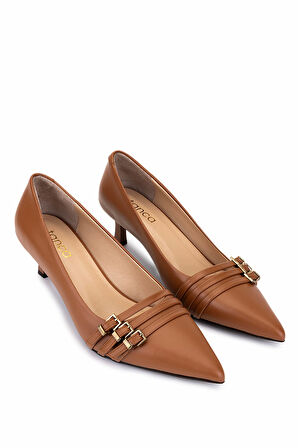 Tamer Tanca Kadın Hakiki Deri Taba Deri Topuklu Ayakkabı 1160 26553 BN AYK SK25-26 TABA DR