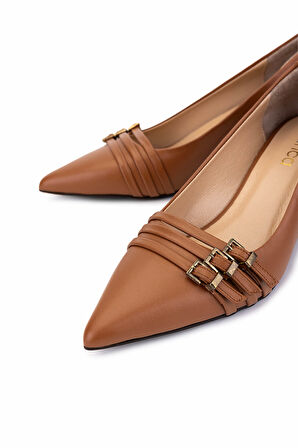 Tamer Tanca Kadın Hakiki Deri Taba Deri Topuklu Ayakkabı 1160 26553 BN AYK SK25-26 TABA DR