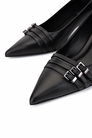 Tamer Tanca Kadın Hakiki Deri Siyah Deri Topuklu Ayakkabı 1160 26553 BN AYK SK25-26 SIYAH DR