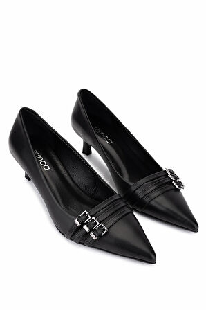 Tamer Tanca Kadın Hakiki Deri Siyah Deri Topuklu Ayakkabı 1160 26553 BN AYK SK25-26 SIYAH DR