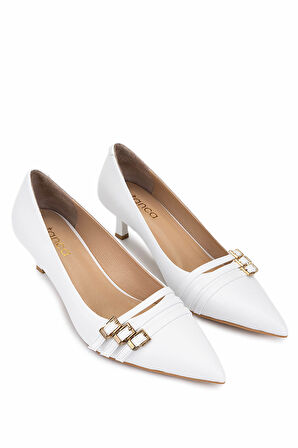 Tamer Tanca Kadın Hakiki Deri Kırık Beyaz Topuklu Ayakkabı 1160 26553 BN AYK SK25-26 OFF WHITE DR