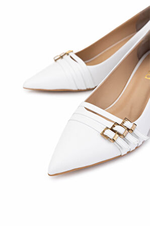 Tamer Tanca Kadın Hakiki Deri Kırık Beyaz Topuklu Ayakkabı 1160 26553 BN AYK SK25-26 OFF WHITE DR