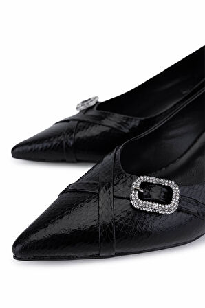 Tamer Tanca Kadın Suni Deri Siyah Topuklu Ayakkabı 1160 26554 BN AYK SK25-26 SIYAH