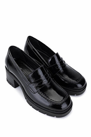 Tamer Tanca Kadın Hakiki Deri Siyah Rugan Topuklu Ayakkabı 1161 529 BN AYK SK25-26 SIYAH KRSK RGN