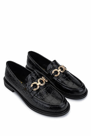 Tamer Tanca Kadın Hakiki Deri Siyah Kroko Loafer Ayakkabı 294 10832 BN AYK SK25-26 SIYAH KROKO