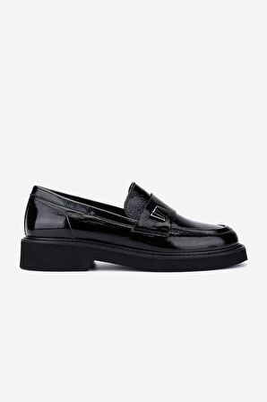 Valmenti Kadın Hakiki Deri Siyah Kırışık Rugan Loafer Ayakkabı 294 13594 BN AYK SK25-26 SIYAH KRSK RGN