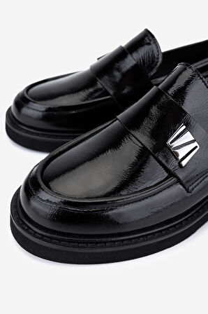 Valmenti Kadın Hakiki Deri Siyah Kırışık Rugan Loafer Ayakkabı 294 13594 BN AYK SK25-26 SIYAH KRSK RGN