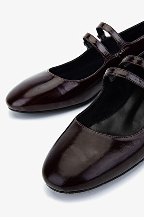 Valmenti Kadın Hakiki Deri Bordo Rugan Babet Ayakkabı 294 11811 BN AYK SK25-26 BORDO RGN