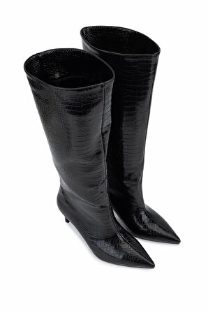 Tamer Tanca Kadın Suni Deri Siyah Kroko Topuklu Çizme 891 300 BN CZM SK25-26 SIYAH KROKO