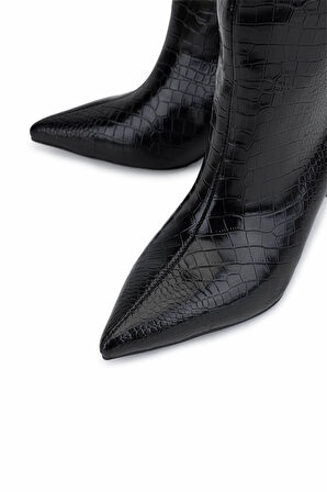 Tamer Tanca Kadın Suni Deri Siyah Kroko Topuklu Çizme 891 300 BN CZM SK25-26 SIYAH KROKO