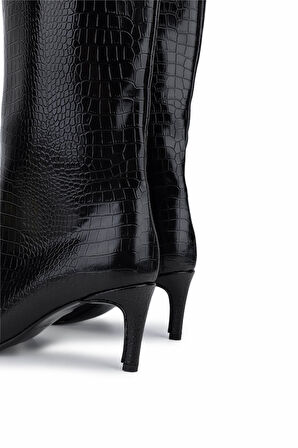 Tamer Tanca Kadın Suni Deri Siyah Kroko Topuklu Çizme 891 300 BN CZM SK25-26 SIYAH KROKO