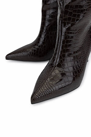 Tamer Tanca Kadın Suni Deri Kahverengi Kroko Topuklu Çizme 891 300 BN CZM SK25-26 KAHVE KROKO