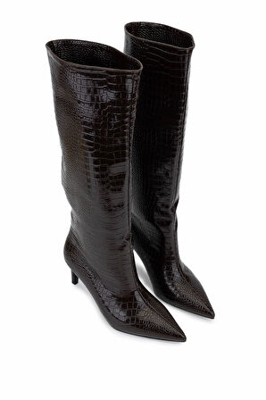 Tamer Tanca Kadın Suni Deri Kahverengi Kroko Topuklu Çizme 891 300 BN CZM SK25-26 KAHVE KROKO