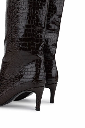 Tamer Tanca Kadın Suni Deri Kahverengi Kroko Topuklu Çizme 891 300 BN CZM SK25-26 KAHVE KROKO