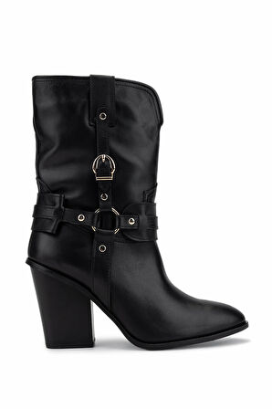 Tamer Tanca Kadın Hakiki Deri Siyah Topuklu Bot 1075 27225-2502 BN CZM SK25-26 SIYAH DR