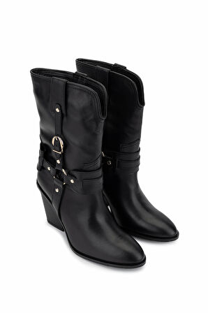 Tamer Tanca Kadın Hakiki Deri Siyah Topuklu Bot 1075 27225-2502 BN CZM SK25-26 SIYAH DR