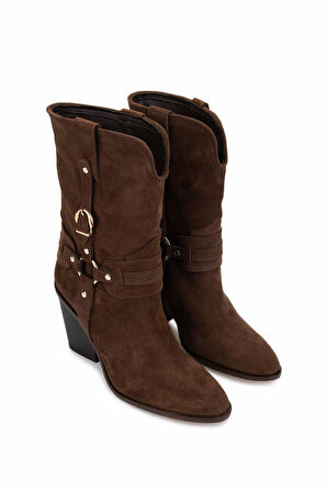 Tamer Tanca Kadın Hakiki Deri Kahverengi Topuklu Bot 1075 27225-2502 BN CZM SK25-26 SIGARO SUET