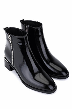 Tamer Tanca Kadın Hakiki Deri Siyah Rugan Topuklu Bot 488 4001 BN BOT SK25-26 SIYAH RGN