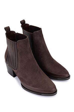 Tamer Tanca Kadın Hakiki Deri Kahverengi Nubuk Topuklu Bot 488 2052 BN BOT SK25-26 KAHVE NBK