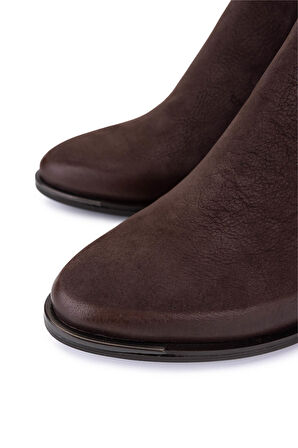 Tamer Tanca Kadın Hakiki Deri Kahverengi Nubuk Topuklu Bot 488 2052 BN BOT SK25-26 KAHVE NBK