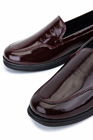 Tamer Tanca Kadın Hakiki Deri Bordo Rugan Comfort Ayakkabı 488 8001 BN AYK SK25-26 BORDO KRSK RGN