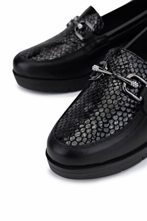 Tamer Tanca Kadın Hakiki Deri Siyah Comfort Ayakkabı 488 1041 BN AYK SK25-26 SYH/FUME AKYA