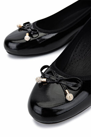 Tamer Tanca Kadın Hakiki Deri Siyah Rugan Comfort Ayakkabı 488 449 BN AYK SK25-26 SIYAH RGN