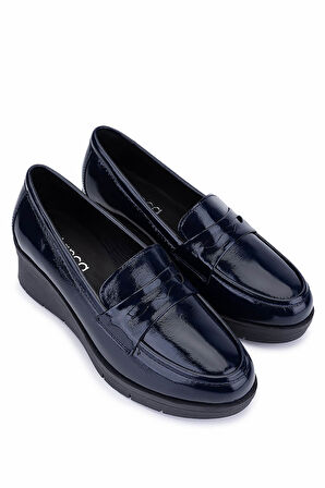 Tamer Tanca Kadın Hakiki Deri Lacivert Rugan Comfort Ayakkabı 488 1042 BN AYK SK25-26 LACI KRSK RGN