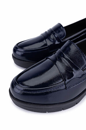 Tamer Tanca Kadın Hakiki Deri Lacivert Rugan Comfort Ayakkabı 488 1042 BN AYK SK25-26 LACI KRSK RGN