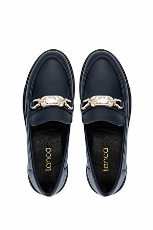 Tamer Tanca Kadın Hakiki Deri Lacivert Loafer Ayakkabı 817 9879 BN AYK SK25-26 LACI DR