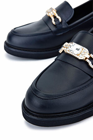 Tamer Tanca Kadın Hakiki Deri Lacivert Loafer Ayakkabı 817 9879 BN AYK SK25-26 LACI DR