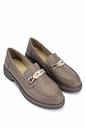 Tamer Tanca Kadın Hakiki Deri Vizon Loafer Ayakkabı 817 9879 BN AYK SK25-26 VIZON DR