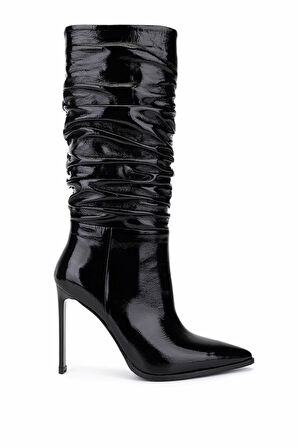 Tamer Tanca Kadın Hakiki Deri Siyah Rugan Topuklu Çizme 1078 26140 BN CZM SK25-26 SIYAH RGN