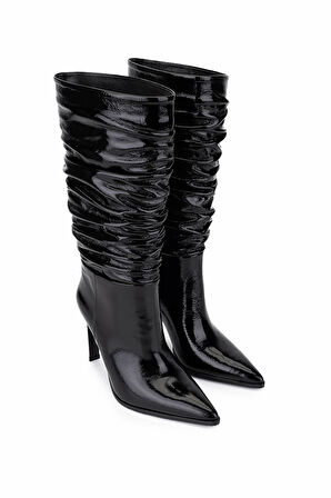 Tamer Tanca Kadın Hakiki Deri Siyah Rugan Topuklu Çizme 1078 26140 BN CZM SK25-26 SIYAH RGN