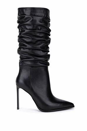 Tamer Tanca Kadın Hakiki Deri Siyah Topuklu Çizme 1078 26140 BN CZM SK25-26 SIYAH DR