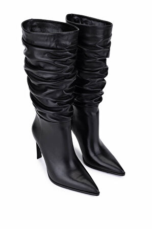 Tamer Tanca Kadın Hakiki Deri Siyah Topuklu Çizme 1078 26140 BN CZM SK25-26 SIYAH DR