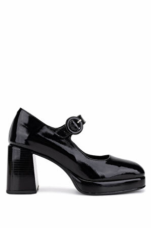 Tamer Tanca Kadın Hakiki Deri Siyah Rugan Topuklu Ayakkabı 1078 25064 BN AYK SK25-26 SIYAH KRSK RGN