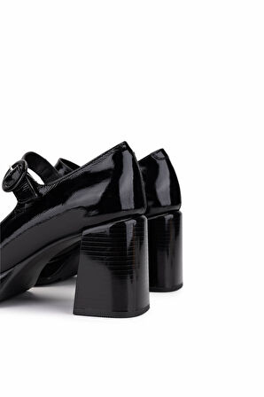 Tamer Tanca Kadın Hakiki Deri Siyah Rugan Topuklu Ayakkabı 1078 25064 BN AYK SK25-26 SIYAH KRSK RGN