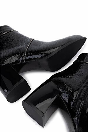 Tamer Tanca Kadın Suni Deri Siyah Rugan Topuklu Bot 1162 970 BN BOT SK25-26 SIYAH FSLY