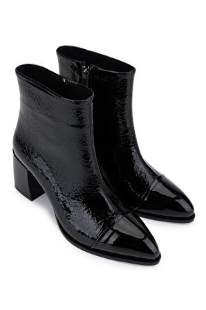 Tamer Tanca Kadın Suni Deri Siyah Rugan Topuklu Bot 1162 940 BN BOT SK25-26 SIYAH FSLY