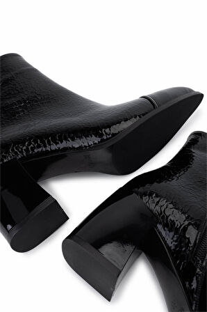 Tamer Tanca Kadın Suni Deri Siyah Rugan Topuklu Bot 1162 940 BN BOT SK25-26 SIYAH FSLY