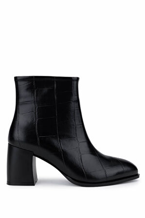 Tamer Tanca Kadın Suni Deri Siyah Kroko Topuklu Bot 1162 945 BN BOT SK25-26 SIYAH KROKO