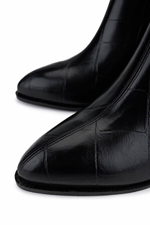 Tamer Tanca Kadın Suni Deri Siyah Kroko Topuklu Bot 1162 945 BN BOT SK25-26 SIYAH KROKO