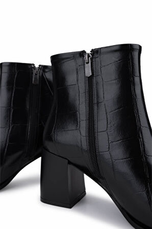 Tamer Tanca Kadın Suni Deri Siyah Kroko Topuklu Bot 1162 945 BN BOT SK25-26 SIYAH KROKO