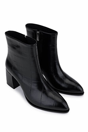 Tamer Tanca Kadın Suni Deri Siyah Kroko Topuklu Bot 1162 945 BN BOT SK25-26 SIYAH KROKO